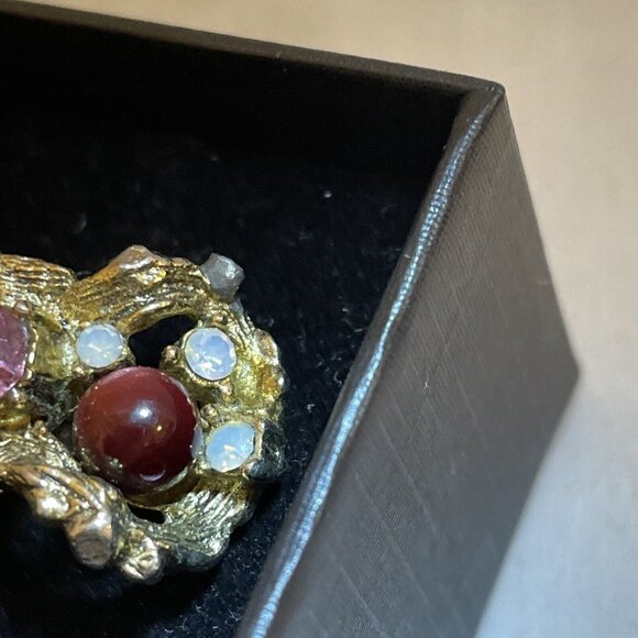 Adjustible Ring with Pink and Rainbow Crystals and Maroon Stones Novelty - Picture 4 of 8